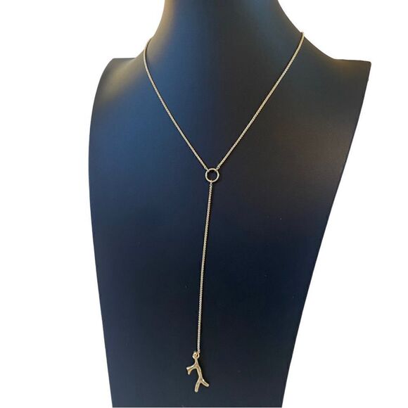 Delicate Tree Branch Y Necklace in Yellow Gold Tone. - Picture 3 of 6